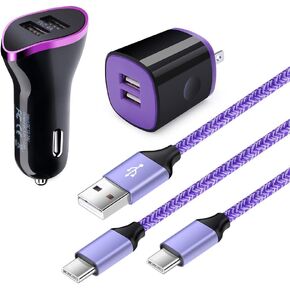 شاحن USB C لـ S24 S23 FE S23 S22 Ultra S21 FE S10 S9 A25 A15 A05 A05s A54 A34 A24 A14 A13، شاحن Android للسيارة سريع النوع C شحن كتلة شاحن حائط USB C مزدوج، 2 حزمة كابل شاحن 6FT A إلى C in Kuwait