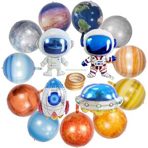 16 Pcs Galaxy Space Balloons, Outer Space Themed Party Decorations, Rocket Spaceship Astronaut Planet Balloons Set for Kids, Galaxy Birthday Party Supplies Baby Shower Decorations