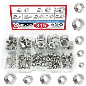 188pcs 304 Stainless Steel Lock Nut Assortment Kit Perfect for Lock Washers, Metric Nylon Insert Locknut M3 M4 M5 M6 M8 M10 M12 (188pcs Lock Nut Kit)