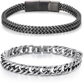 2PCS Bracelets for Men Stainless Steel Mens Bracelet Magnetic Clasp & Fold over Clasp