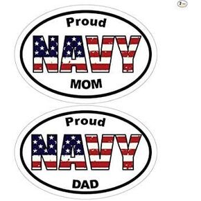 2pcs Navy Decal - Oval American Flag Proud Navy Dad and Mom Vinyl Sticker - Navy Bumper Stickers - Perfect Navy Father Mother Parent Gift Set - Made in The USA Size: 4.7" x 3.3" inch