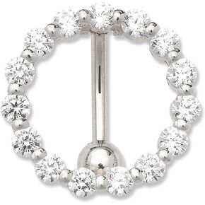 JewelryWeb Curata Solid 14k Gold Cubic Zirconia Large Circle Top Mount Belly Button Ring Dangle (18mm)