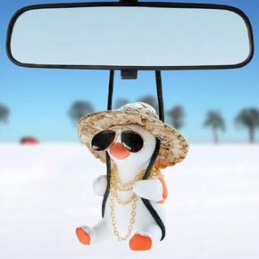 Swinging Duck Car Hanging Ornament, Cute Car Hanging Pistol, tobacco pipe, Gold Necklace, American Flag, Sunglasses Accessories for Rear View Mirror, Car Pendant Duck Hanging Swing