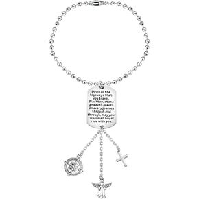 BNQL Guardian Angel Car Charm for Rearview Mirror Drive Safe Gifts Car Mirror Hanging Charm May Your Guardian Angel Ride with You (SILVER) in Kuwait