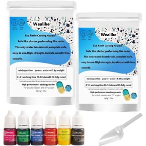 Eco Resin Casting Powder,Water-Based Premium Plaster Compound 3lbs/1360G with 6PCS Pigments,20-30 Minutes Demold.Easy Mix Non-Toxic for Home Decor Trinkets DIY Art