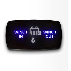 WINCH IN WINCH OUT - Blue - STARK 7-PIN HORIZONTAL Momentary Winch In Out Toggle Switch Waterproof Black Shell/ON-OFF-ON DPDT illuminated Rocker Switch For Auto Truck Boat Marine- DC 20A 12V/10A 24V