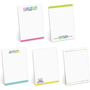Colorful Teacher Sticky Note Pads / 4" x 6" Repositionable Classroom Sticky Notes / 50 Sheets Per Pad/Set of 5 Designs/Made in USA