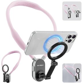 REYGEAK Magnetic Neck Phone Mount,2024 New POV/Vlog Phone Holder for Magsafe iPhone 15/14/13/12 Pro Mini/Plus/Pro/Pro Max,Hand Free Chest Stand Video Recording for Android Phone Accessory(Grey)