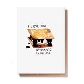 Wunderkid I Love You S'more Everyday, Funny Valentine's Day Anniversary Love Card Pun for Her Him Husband Wife Boyfriend(1 Single Card, Blank inside)