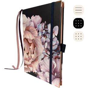 Bullet Dotted Journal with Black Paper Floral Hardcover Notebook with Pen Loop, 2 Ribbons, and Inner Pocket - 120 GSM - Elegant Metallic Edges (Blush Pink Flowers) in Saudi Arabia