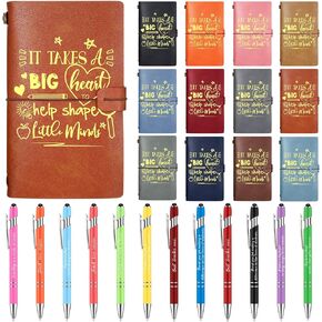24 Pcs Teachers' Day Teacher Appreciation Gift Set PU Leather Teacher Notebook Black Ink Ballpoint Pen Teacher Journal Notepad Pens for Office Men Women Teacher Gift Teacher Appreciation Week