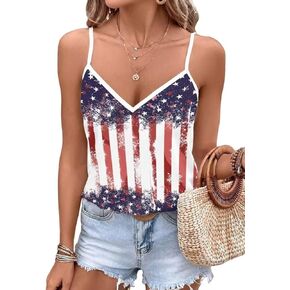 AIMITAG American Flag Tank Tops for Women USA Stars Stripes Print Shirt Vest 4th of July Patriotic Spaghetti Strap Camisole