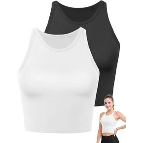 2PCS Crop Tops for Women, High Neck Cropped Tank Tops for Women Sleeveless Camisole Athletic Yoga Workout Tops Shirt