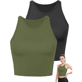 2PCS Crop Tops for Women, High Neck Cropped Tank Tops for Women Sleeveless Camisole Athletic Yoga Workout Tops Shirt