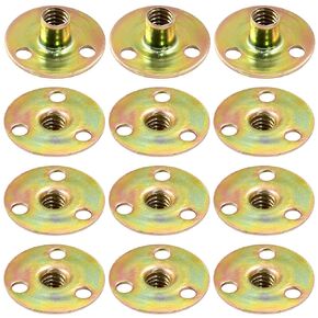 20 Pcs 1/4"-20 Brad Hole T Nut Carbon Steel Round Base Screw-in T-Nuts Furniture Hardware Flange Insert Female Thread with Screws