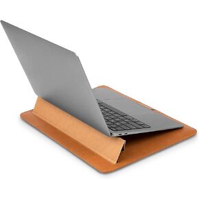 Moshi Muse Laptop Sleeve with Folding Stand for 13" MacBook/Laptop, Ergonomic 15-Degree Convertible Stand, Vegan Leather, Zipper-Less Magnetic Design, Microfiber Inner Lining, Caramel Brown