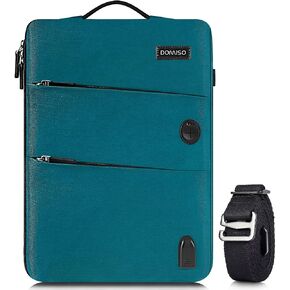 DOMISO 10.1 Inch Waterproof Laptop Sleeve Canvas with USB Charging Port Headphone Hole for 10.1-10.5 Inch Laptops/eBooks/Tablets/iPad Pro/iPad Air/Yoga Book/Acer, Blue