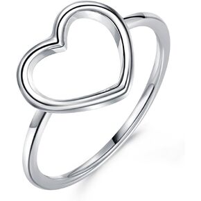 Simple Heart Ring for Women Girls Silver Cute Heart Rings Stackable Rings Wedding Band Statement Promise Ring