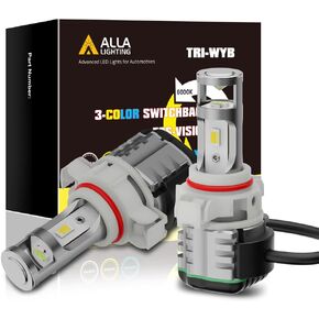 Alla Lighting 5200 Lms 3-Color Switchback LED HB4 9006 Fog Lights Bulbs CSP 7035-SMD, Extremely Super Bright 6000K White/3000K Yellow/8000K Blue