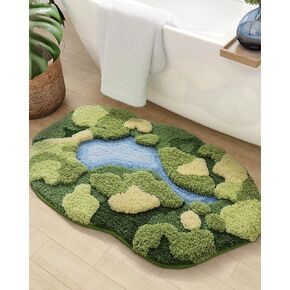 DEXI Moss Bath Mat, Ultra Thick Soft Green Bathroom Rug, Water Absorbent Non Slip Microfiber Bath Rugs for Bathroom Floor, Shower, Sink, Bedroom, 20"x32", Moss Green