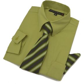 Boys Long Sleeve Dress Shirt with Tie and Handkerchief