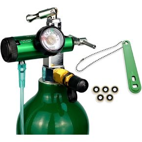 Brass Integral 50 PSI O2 Regulator for Oxygen Cylinder CGA 870 Connection 0-15 Liters Per Minute Includes 1 Wrench 5 Brass Yoke Washer Seals