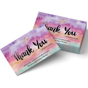 Thank You Cards Small Business – Thank You for Supporting My Small Business Thank You Cards – Watercolor with Gold Foil Hearts Accents – 3.5 x 2 Inches 100 pcs – 300GSM Card Stock