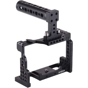 Andoer Video Camera Cage with Top Handle Compatible with Sony A7II A7III A7SII A7M3 A7RII A7RIII, with Cold Shoe Mount