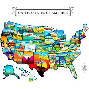 GLIBERTVILLAGEGOODS (2 Posters) Large Scratch Off Map Of United States 23x16 inch - Hand Drawn Travel USA Map with Accessories + BONUS 100 Destinations Visited Map - Cool Traveler Gift Idea