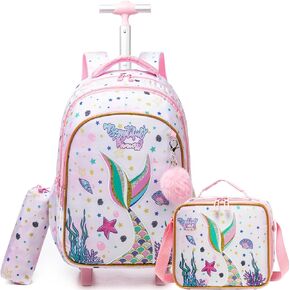 Rolling Backpack for School Backpack with Wheels Kids Backpack for Boys Primary School Daypack Elementary Students Backpacks for Kids with Lunch Box