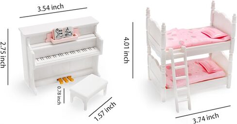 7 قطع من إكسسوارات أثاث المنزل الصغير، طقم غرفة نوم مصغر بما في ذلك سرير بطابقين مع سلم وطاولة تزيين مع مرآة ومكتب بيانو لتزيين مشهد المنزل المصغر in Kuwait