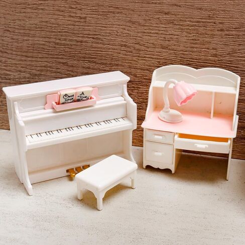 7 قطع من إكسسوارات أثاث المنزل الصغير، طقم غرفة نوم مصغر بما في ذلك سرير بطابقين مع سلم وطاولة تزيين مع مرآة ومكتب بيانو لتزيين مشهد المنزل المصغر in Kuwait
