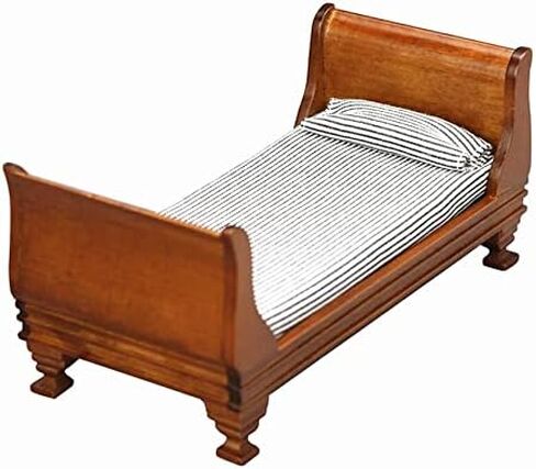 1:12 Dollhouse Miniature Doll Furniture Vintage Wooden Single Bed Stripe Bedding in Saudi Arabia