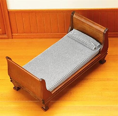 1:12 Dollhouse Miniature Doll Furniture Vintage Wooden Single Bed Stripe Bedding in Saudi Arabia
