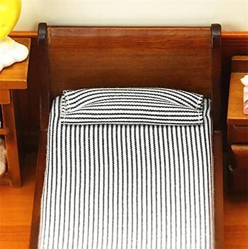 1:12 Dollhouse Miniature Doll Furniture Vintage Wooden Single Bed Stripe Bedding in Saudi Arabia