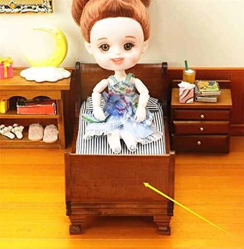1:12 Dollhouse Miniature Doll Furniture Vintage Wooden Single Bed Stripe Bedding in Saudi Arabia