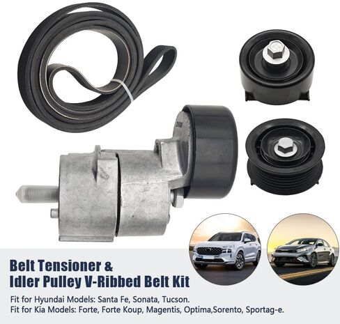 Belt Tensioner & Idler Pulley V-Ribbed Belt Kits Fit for Hyundai Sonata Kia 2.0L 2.4L Replace 252122G760 2528125000 25281-25000 25287-25110 25212-2G760 in Kuwait