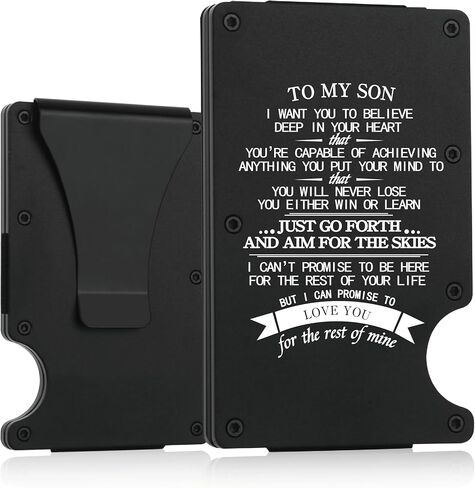 To My Son Gifts,Minimalist Personalized Engraved Metal Wallet,Slim Wallet for Men,Birthday Gifts Graduation Gifts Christmas Gift (TO MY SON) in Kuwait