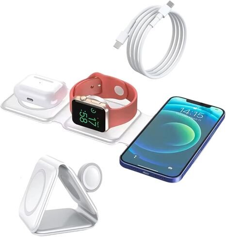 قاعدة شحن مغناطيسية 3 في 1 لأجهزة Apple، شاحن لاسلكي لأجهزة متعددة 12/13/14/15/Pro/ProMax/Plus، iWatch وAirPods in Saudi Arabia