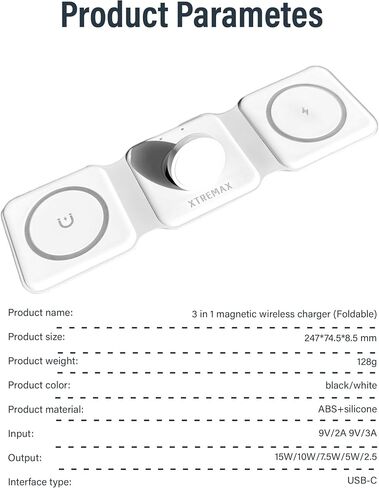 قاعدة شحن مغناطيسية 3 في 1 لأجهزة Apple، شاحن لاسلكي لأجهزة متعددة 12/13/14/15/Pro/ProMax/Plus، iWatch وAirPods in Saudi Arabia