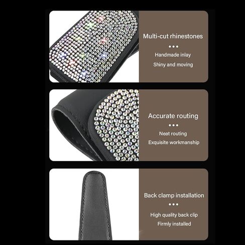 Bling Glasses Holder for Car Sun Visor, Sunglasses Mount with Crystal Rhinestones, Diamond Eyeglasses Hanger and Ticket Card Clip, Universal Auto Interior Accessories for Women Girls (Black) in Saudi Arabia