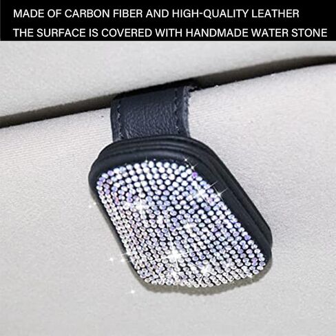 Bling Glasses Holder for Car Sun Visor, Sunglasses Mount with Crystal Rhinestones, Diamond Eyeglasses Hanger and Ticket Card Clip, Universal Auto Interior Accessories for Women Girls (Black) in Saudi Arabia