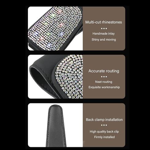 Bling Glasses Holder for Car Sun Visor, Sunglasses Mount with Crystal Rhinestones, Diamond Eyeglasses Hanger and Ticket Card Clip, Universal Auto Interior Accessories for Women Girls (Black) in Saudi Arabia