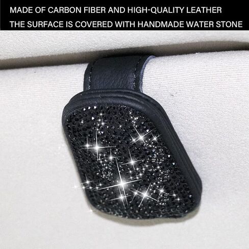 Bling Glasses Holder for Car Sun Visor, Sunglasses Mount with Crystal Rhinestones, Diamond Eyeglasses Hanger and Ticket Card Clip, Universal Auto Interior Accessories for Women Girls (Black) in Saudi Arabia