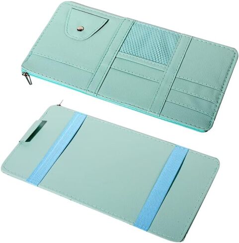 منظم حاجب الشمس للسيارة، جيب تخزين السيارة حاجب الشمس مع سحاب، منظم حاجب الشمس للسيارة منظم جيب جلدي حامل النظارات الشمسية للبطاقات والأقلام والنظارات الشمسية (وردي) in Kuwait