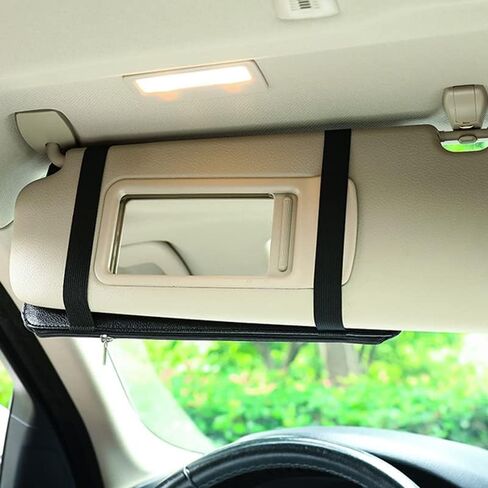 منظم حاجب الشمس للسيارة، جيب تخزين السيارة حاجب الشمس مع سحاب، منظم حاجب الشمس للسيارة منظم جيب جلدي حامل النظارات الشمسية للبطاقات والأقلام والنظارات الشمسية (وردي) in Kuwait