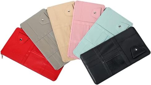 منظم حاجب الشمس للسيارة، جيب تخزين السيارة حاجب الشمس مع سحاب، منظم حاجب الشمس للسيارة منظم جيب جلدي حامل النظارات الشمسية للبطاقات والأقلام والنظارات الشمسية (وردي) in Kuwait