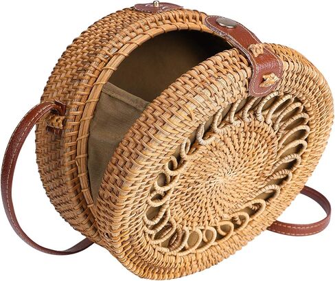 ENMAIN Round Rattan Bag for Women Straw Bag Handwoven Beach Bohemian Shoulder Purse in Saudi Arabia