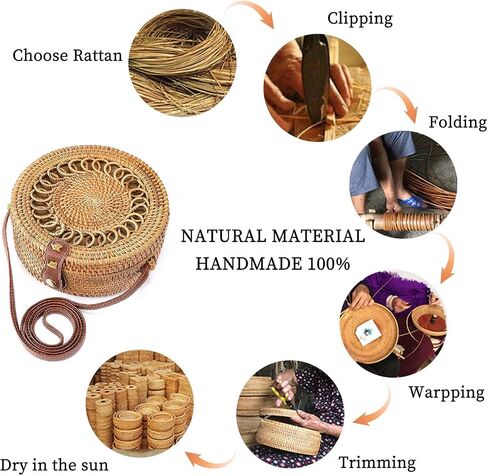ENMAIN Round Rattan Bag for Women Straw Bag Handwoven Beach Bohemian Shoulder Purse in Saudi Arabia
