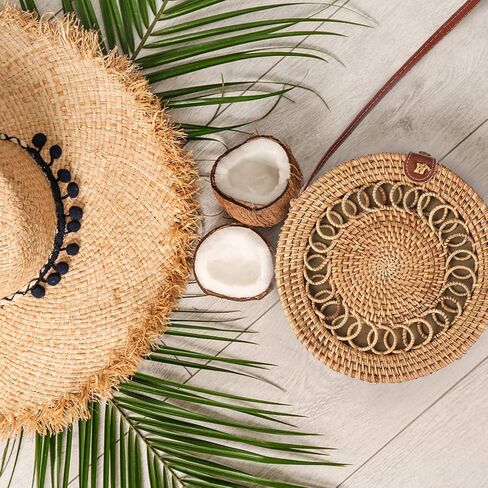 ENMAIN Round Rattan Bag for Women Straw Bag Handwoven Beach Bohemian Shoulder Purse in Saudi Arabia